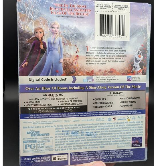 Frozen 2 4K Ultra HD Blu-Ray Digital Code Limited Edition Anna Elsa Olaf Sealed - Picture 2 of 6